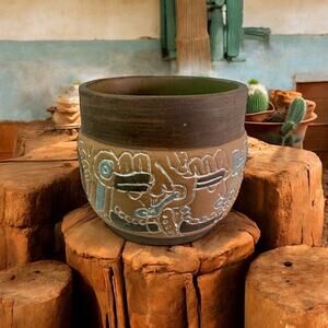 VTG Made In Mexico Native Folk Art Clay Pottery Bowl Vase Disney World Souvenir